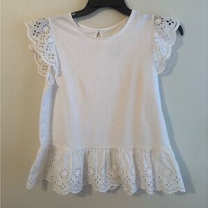Girls size 2x White Eyelet Ruffle Sleeve Top